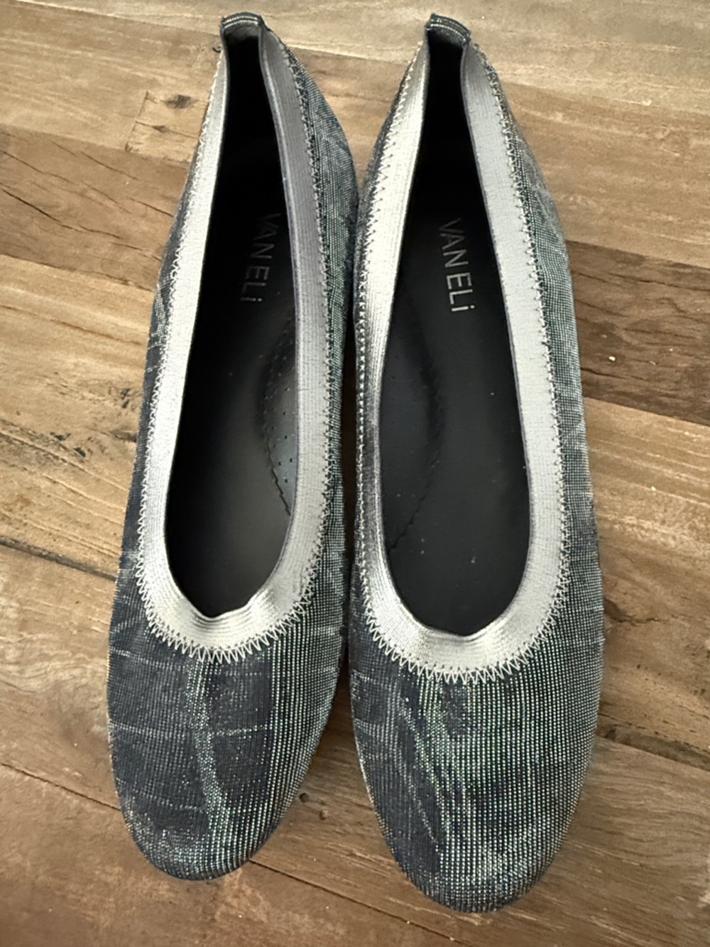 Vaneli Navy and Silver Knit Ballet Flats